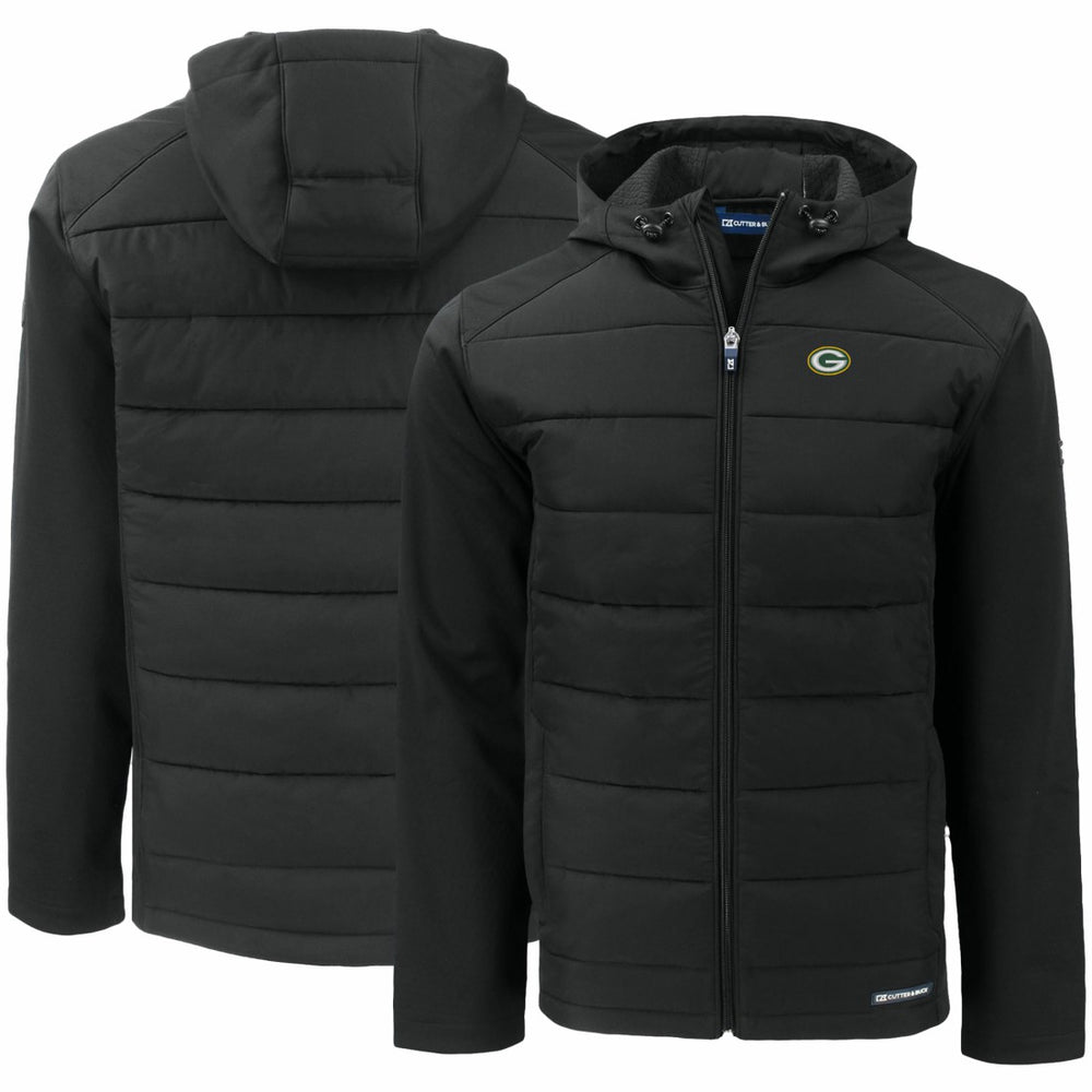 Green Bay Packers Cutter & Buck Evoke PrimaLoft Hybrid Eco Softshell Recycled Full-Zip Hooded Jacket - Black Jackets