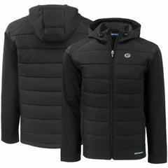 Green Bay Packers Cutter & Buck Evoke PrimaLoft Hybrid Eco Softshell Recycled Full-Zip Hooded Jacket - Black Jackets