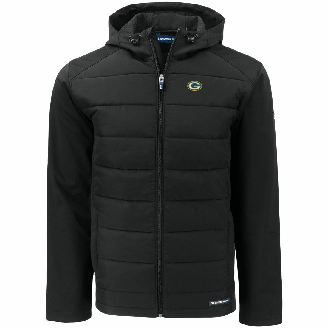 Green Bay Packers Cutter & Buck Evoke PrimaLoft Hybrid Eco Softshell Recycled Full-Zip Hooded Jacket - Black Jackets