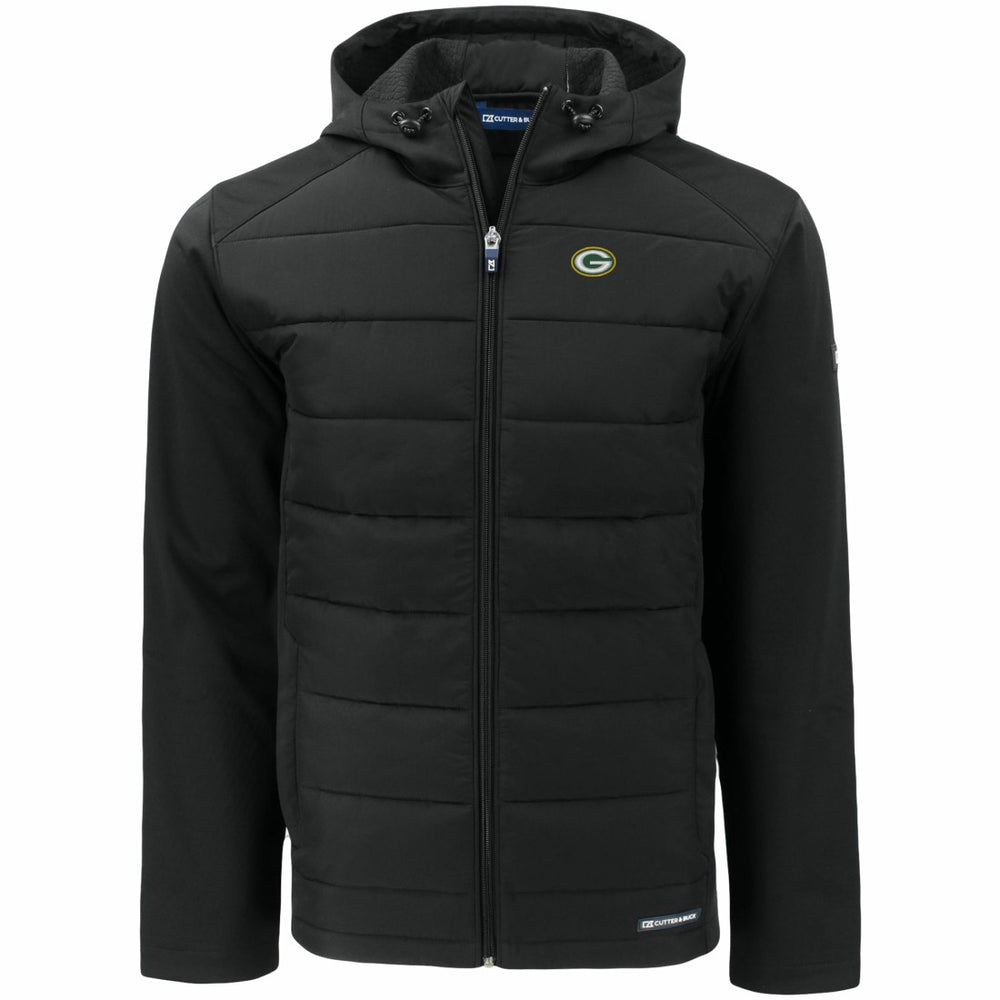 Green Bay Packers Cutter & Buck Evoke PrimaLoft Hybrid Eco Softshell Recycled Full-Zip Hooded Jacket - Black Jackets