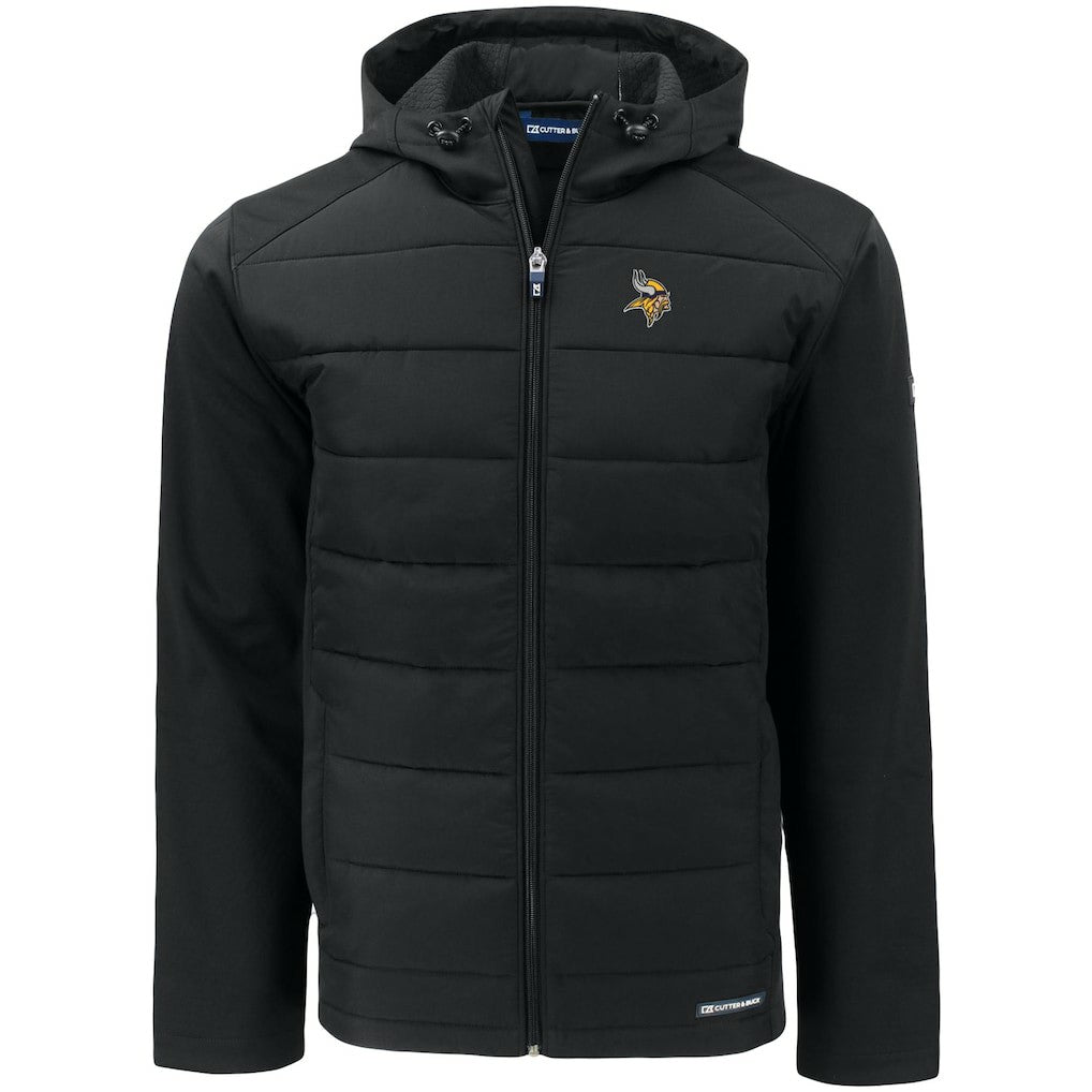 Minnesota Vikings Cutter & Buck Evoke PrimaLoft Hybrid Eco Softshell Recycled Full-Zip Hooded Jacket - Black Jackets