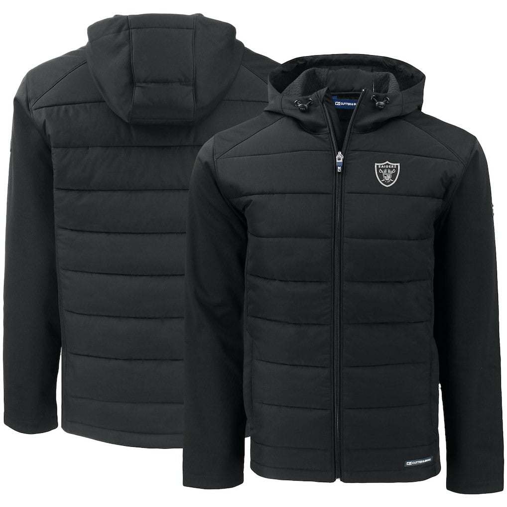 Las Vegas Raiders Cutter & Buck Evoke PrimaLoft Hybrid Eco Softshell Recycled Full-Zip Hooded Jacket - Black Jackets
