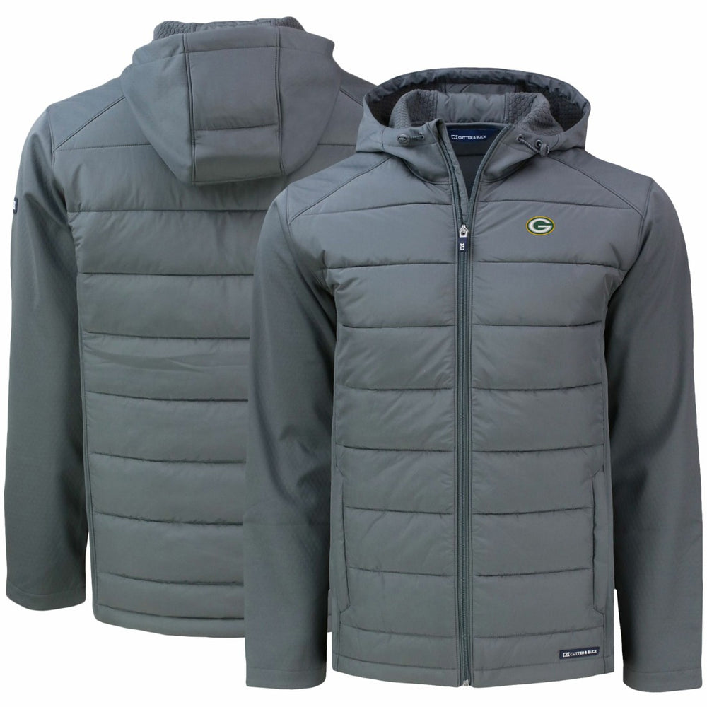 Green Bay Packers Cutter & Buck Evoke PrimaLoft Hybrid Eco Softshell Recycled Full-Zip Hooded Jacket - Gray Jackets
