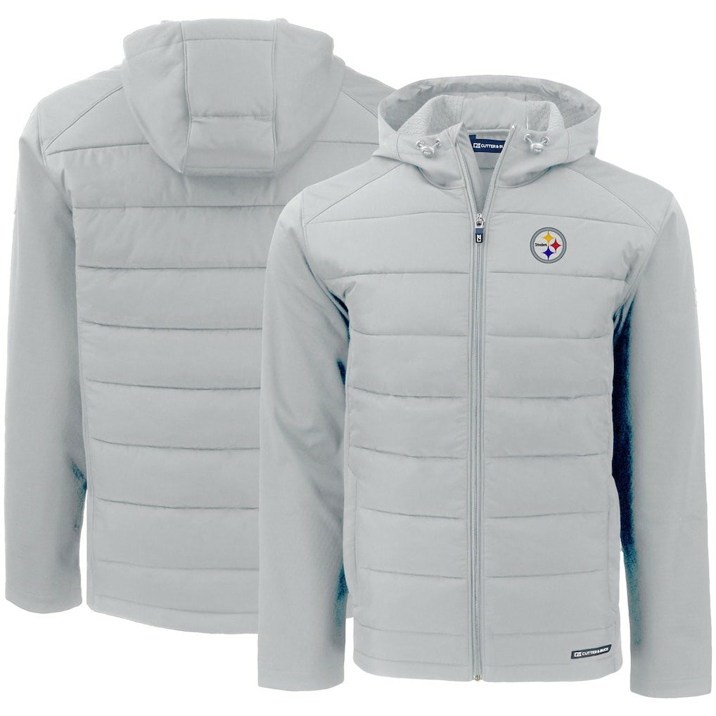 Pittsburgh Steelers Cutter & Buck Evoke PrimaLoft Hybrid Eco Softshell Recycled Full-Zip Hooded Jacket - Gray Jackets
