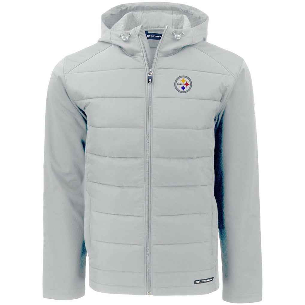 Pittsburgh Steelers Cutter & Buck Evoke PrimaLoft Hybrid Eco Softshell Recycled Full-Zip Hooded Jacket - Gray Jackets