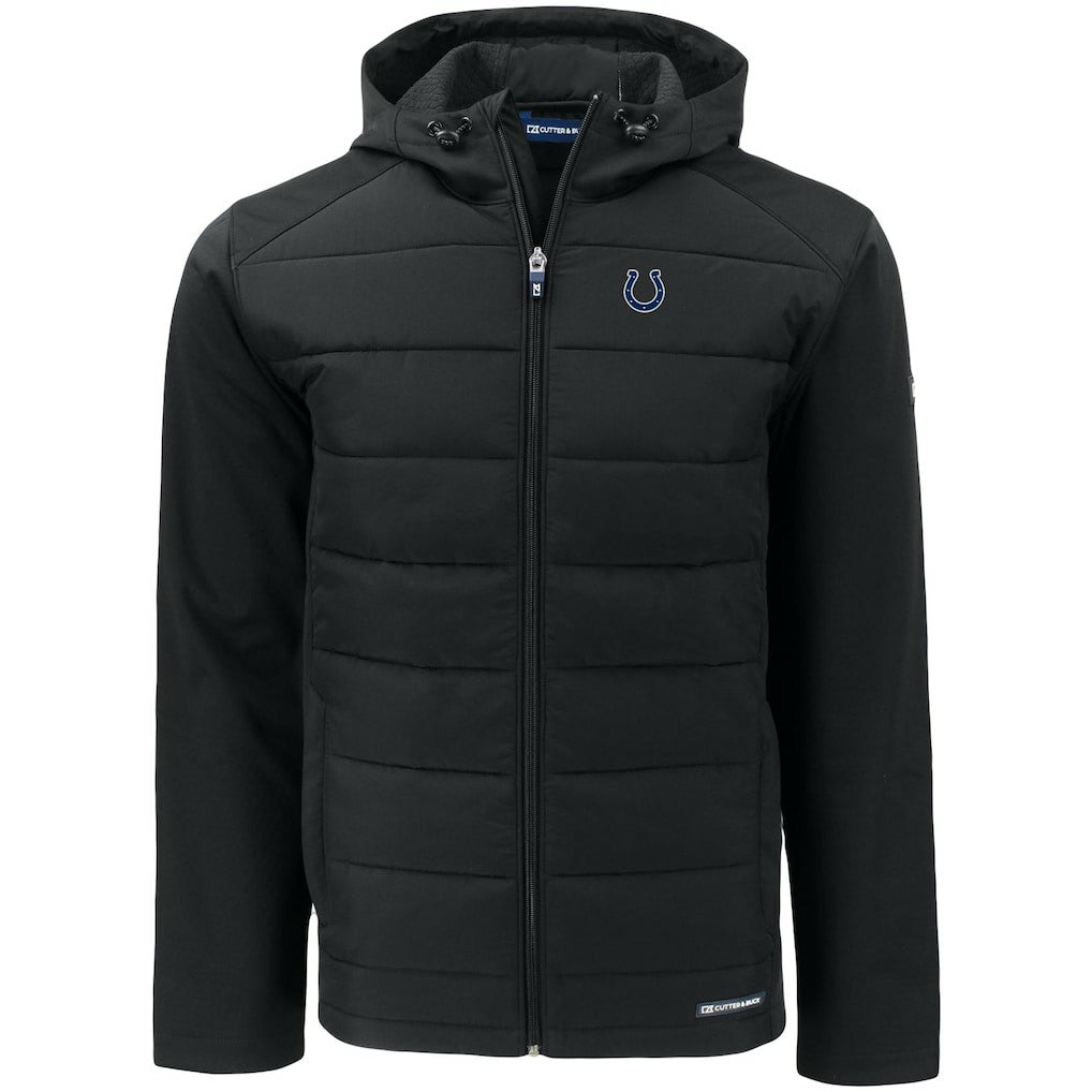 Indianapolis Colts Cutter & Buck Evoke PrimaLoft Hybrid Eco Softshell Recycled Full-Zip Hooded Jacket - Black Jackets