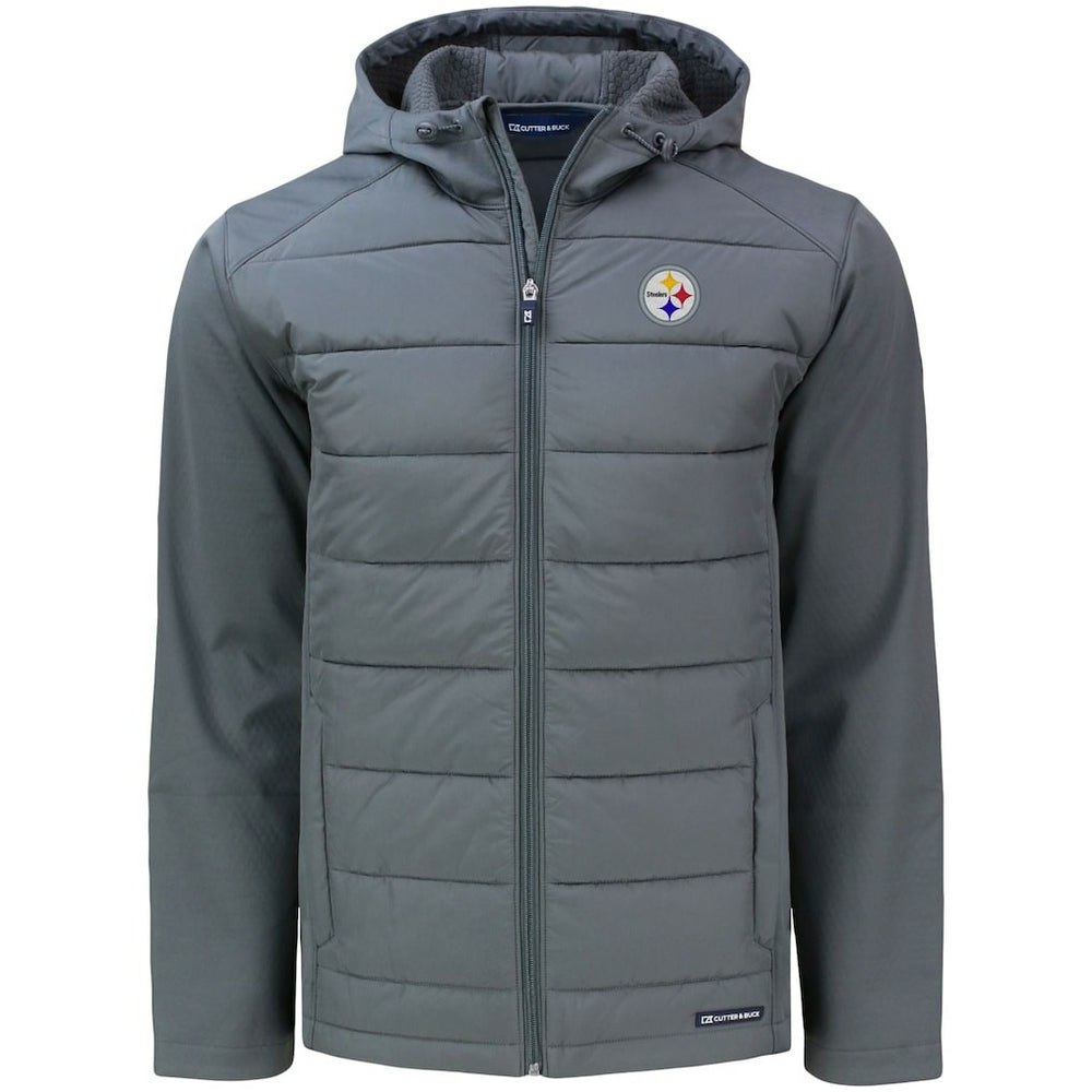 Pittsburgh Steelers Cutter & Buck Evoke PrimaLoft Hybrid Eco Softshell Recycled Full-Zip Hooded Jacket - Gray Jackets