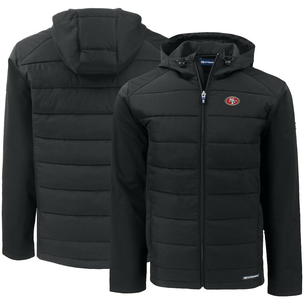 San Francisco 49ers Cutter & Buck Evoke PrimaLoft Hybrid Eco Softshell Recycled Full-Zip Hooded Jacket - Black Jackets