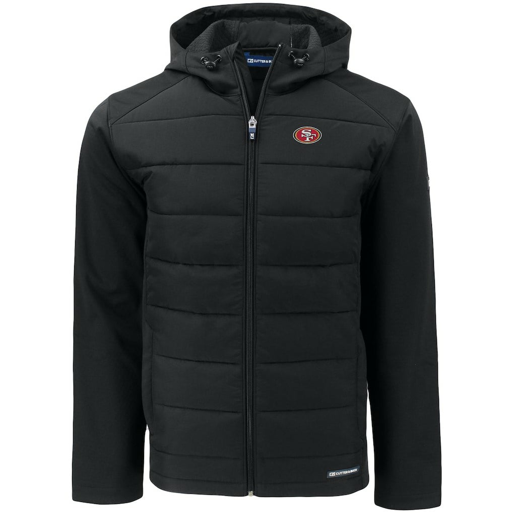 San Francisco 49ers Cutter & Buck Evoke PrimaLoft Hybrid Eco Softshell Recycled Full-Zip Hooded Jacket - Black Jackets