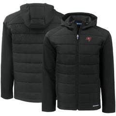 Tampa Bay Buccaneers Cutter & Buck Evoke PrimaLoft Hybrid Eco Softshell Recycled Full-Zip Hooded Jacket - Black Jackets