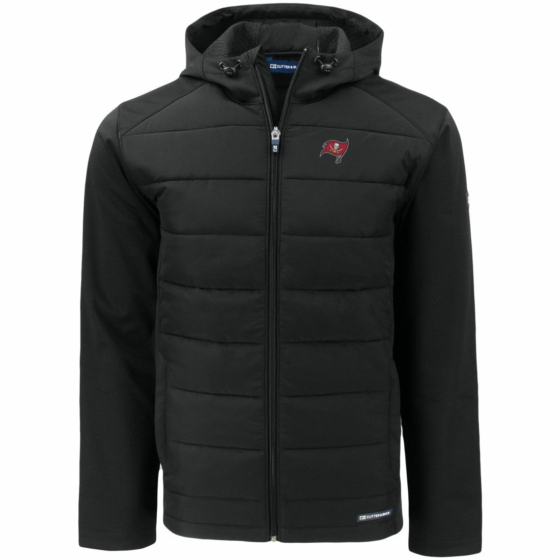 Tampa Bay Buccaneers Cutter & Buck Evoke PrimaLoft Hybrid Eco Softshell Recycled Full-Zip Hooded Jacket - Black Jackets