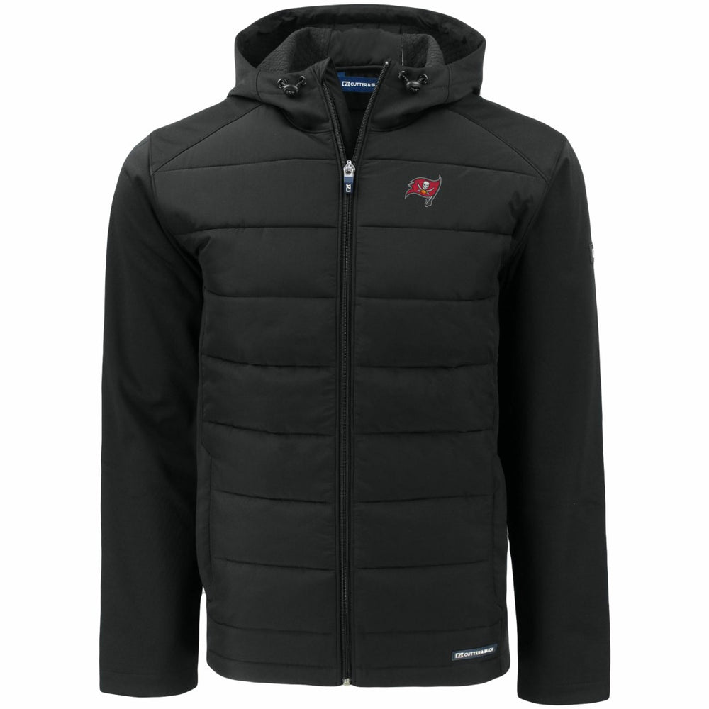 Tampa Bay Buccaneers Cutter & Buck Evoke PrimaLoft Hybrid Eco Softshell Recycled Full-Zip Hooded Jacket - Black Jackets