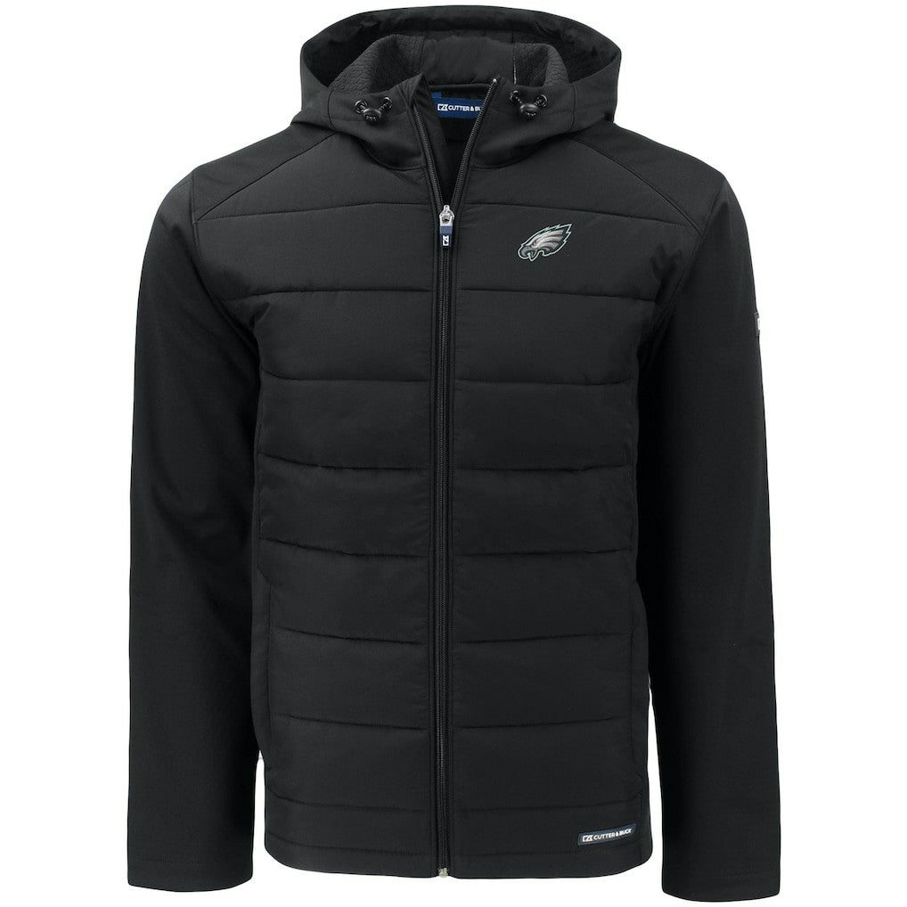 Philadelphia Eagles Cutter & Buck Evoke PrimaLoft Hybrid Eco Softshell Recycled Full-Zip Hooded Jacket - Black Jackets