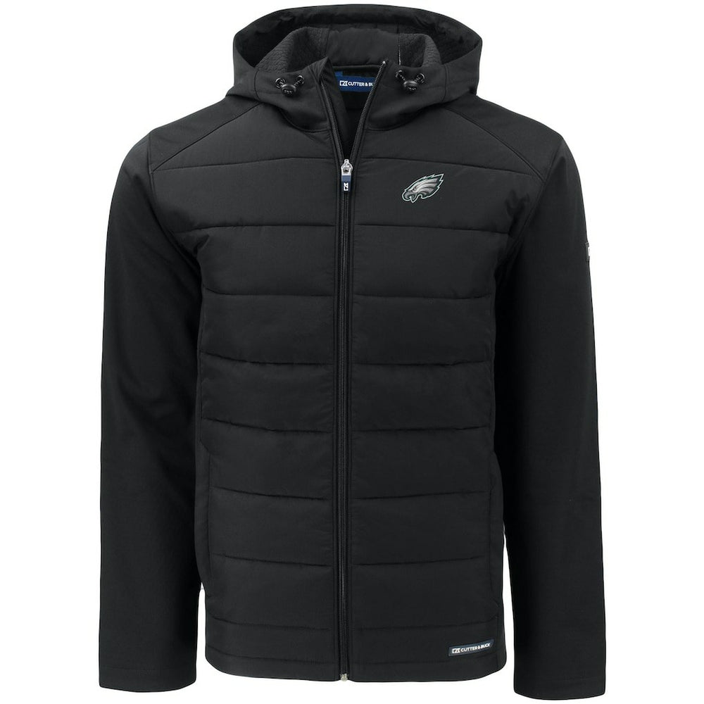 Philadelphia Eagles Cutter & Buck Evoke PrimaLoft Hybrid Eco Softshell Recycled Full-Zip Hooded Jacket - Black Jackets