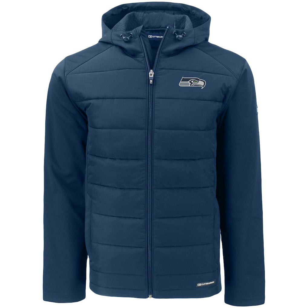 Seattle Seahawks Cutter & Buck Evoke PrimaLoft Hybrid Eco Softshell Recycled Full-Zip Hooded Jacket - College Navy Jackets