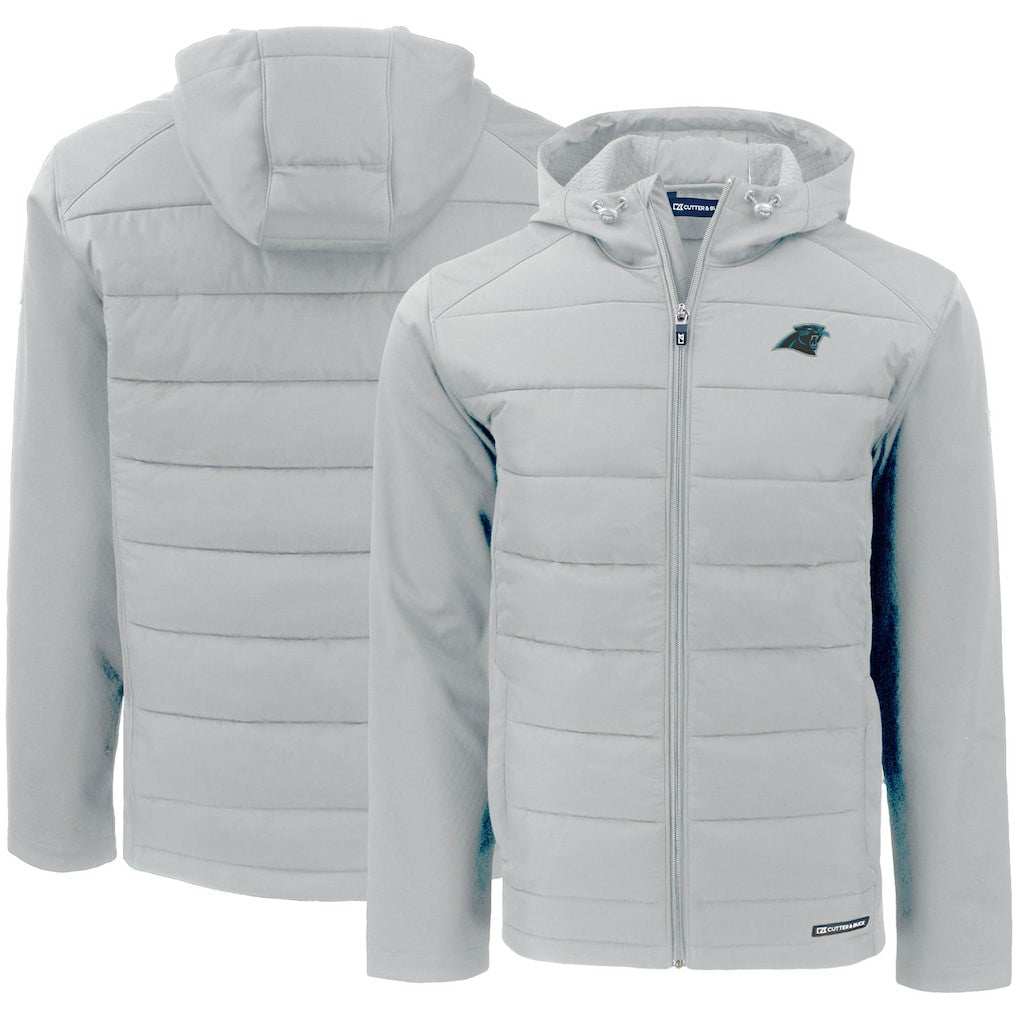 Carolina Panthers Cutter & Buck Evoke PrimaLoft Hybrid Eco Softshell Recycled Full-Zip Hooded Jacket - Gray Jackets