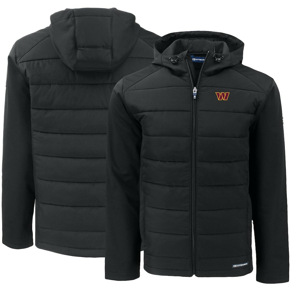 Washington Commanders Cutter & Buck Evoke PrimaLoft Hybrid Eco Softshell Recycled Full-Zip Hooded Jacket - Black Jackets