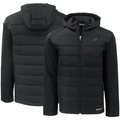 Carolina Panthers Cutter & Buck Evoke PrimaLoft Hybrid Eco Softshell Recycled Full-Zip Hooded Jacket - Black Jackets