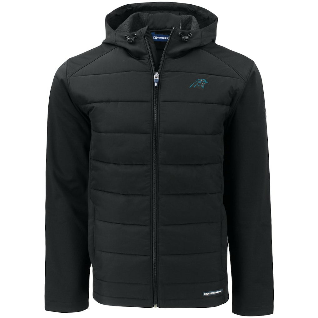 Carolina Panthers Cutter & Buck Evoke PrimaLoft Hybrid Eco Softshell Recycled Full-Zip Hooded Jacket - Black Jackets