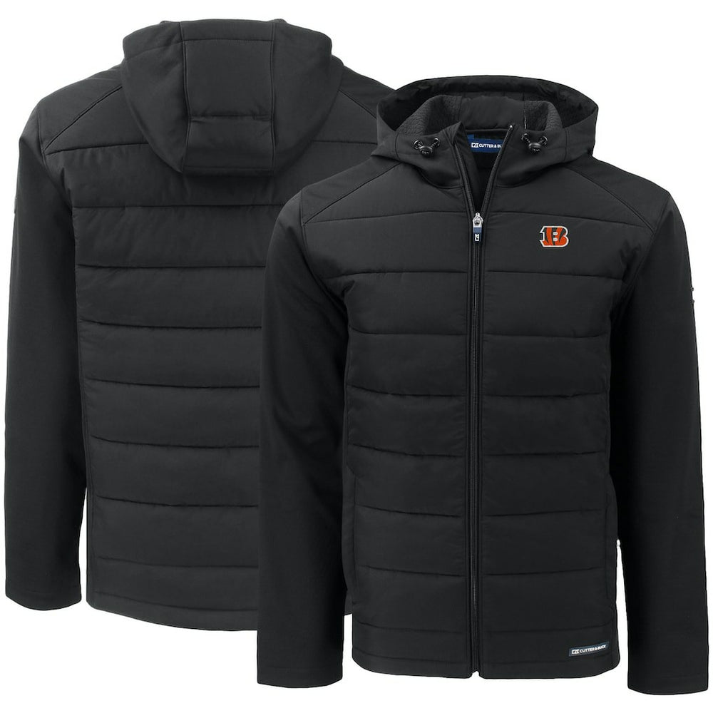 Cincinnati Bengals Cutter & Buck Evoke PrimaLoft Hybrid Eco Softshell Recycled Full-Zip Hooded Jacket - Black Jackets