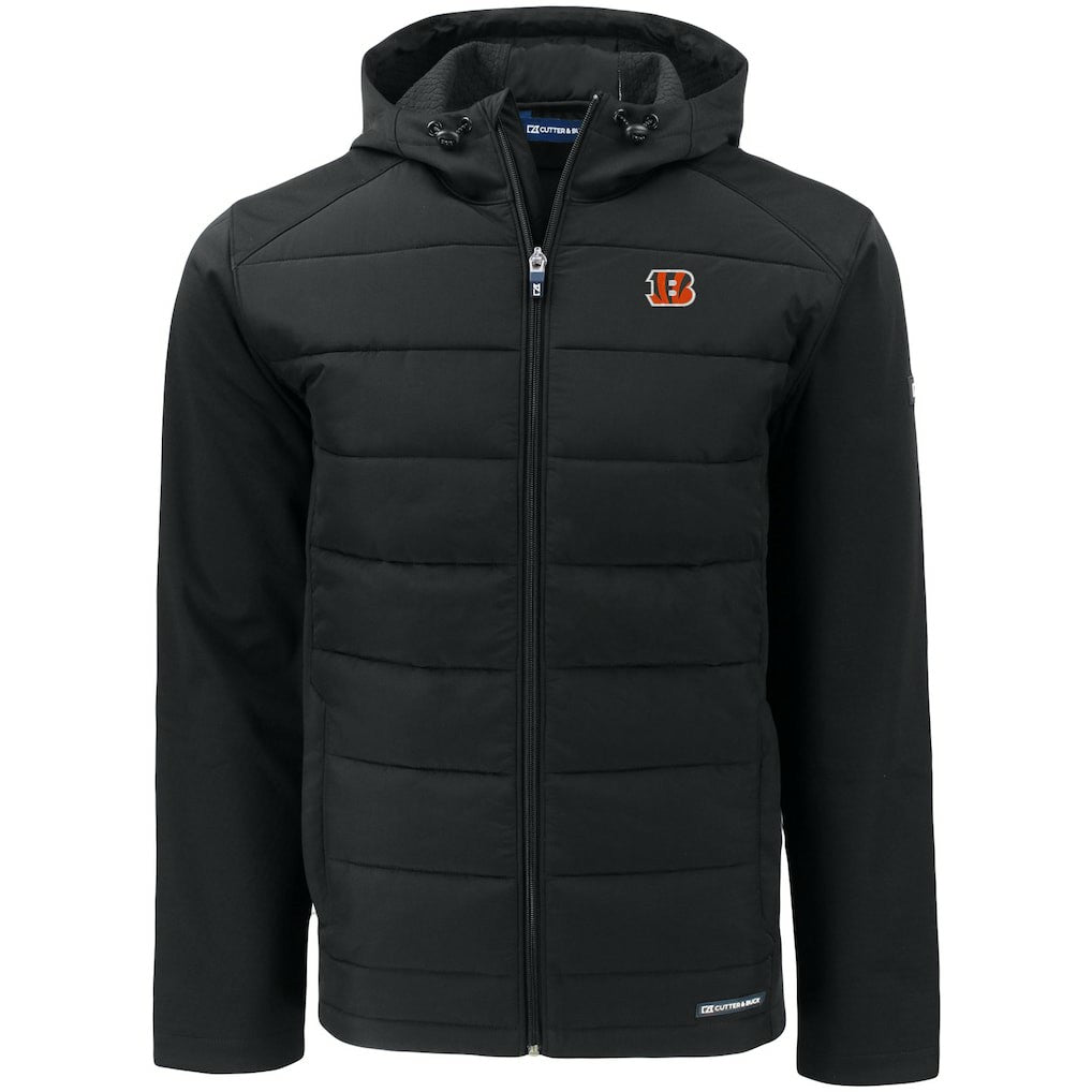 Cincinnati Bengals Cutter & Buck Evoke PrimaLoft Hybrid Eco Softshell Recycled Full-Zip Hooded Jacket - Black Jackets