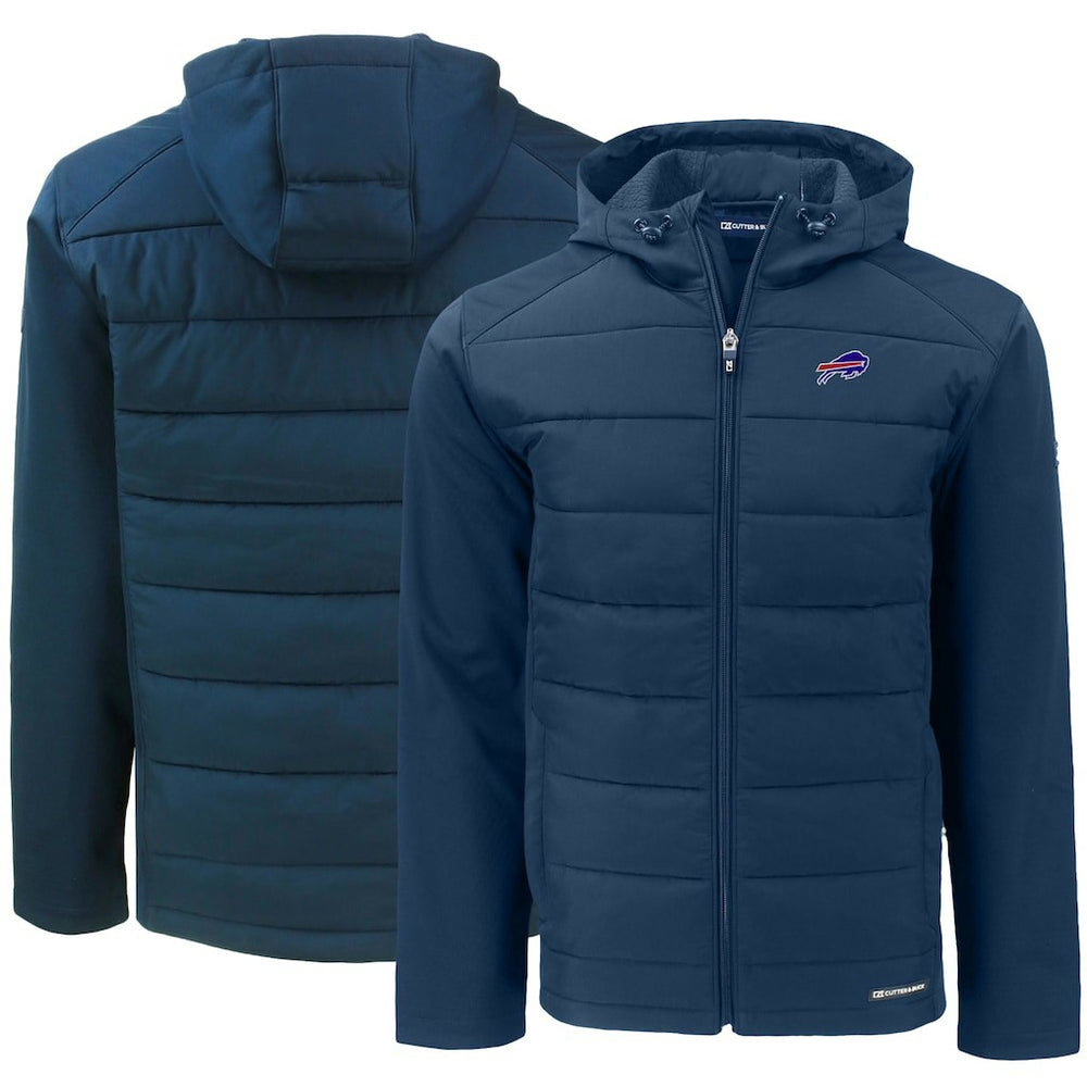 Buffalo Bills Cutter & Buck Evoke PrimaLoft Hybrid Eco Softshell Recycled Full-Zip Hooded Jacket - Navy Jackets