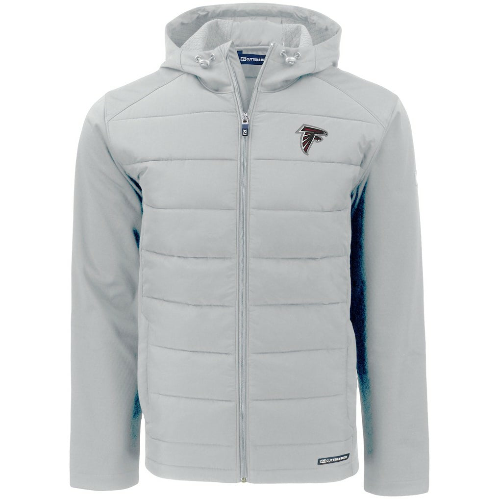 Atlanta Falcons Cutter & Buck Evoke PrimaLoft Hybrid Eco Softshell Recycled Full-Zip Hooded Jacket - Gray Jackets