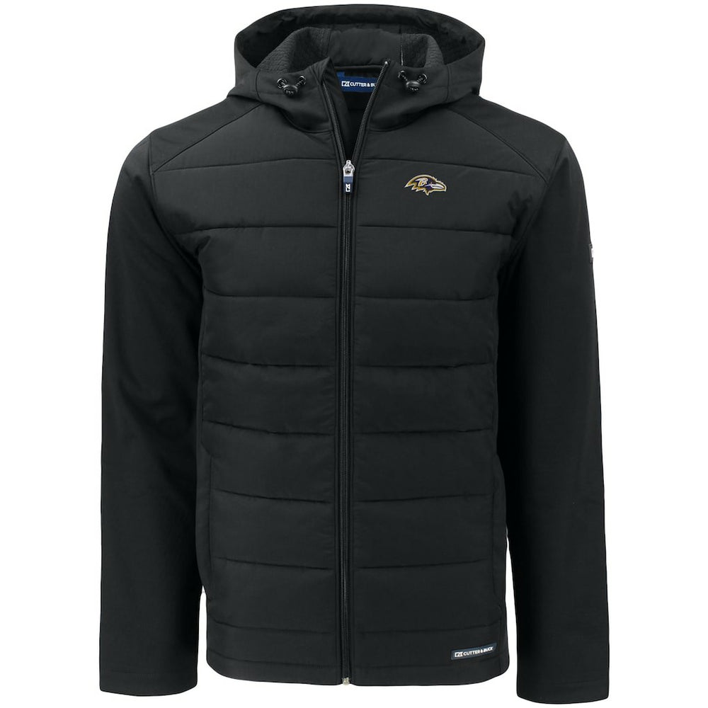 Baltimore Ravens Cutter & Buck Evoke PrimaLoft Hybrid Eco Softshell Recycled Full-Zip Hooded Jacket - Black Jackets