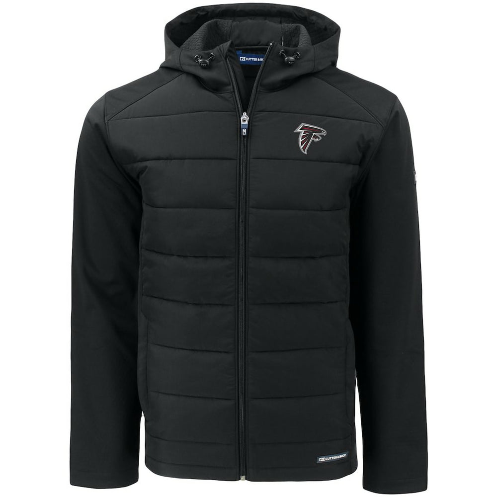 Atlanta Falcons Cutter & Buck Evoke PrimaLoft Hybrid Eco Softshell Recycled Full-Zip Hooded Jacket - Black Jackets