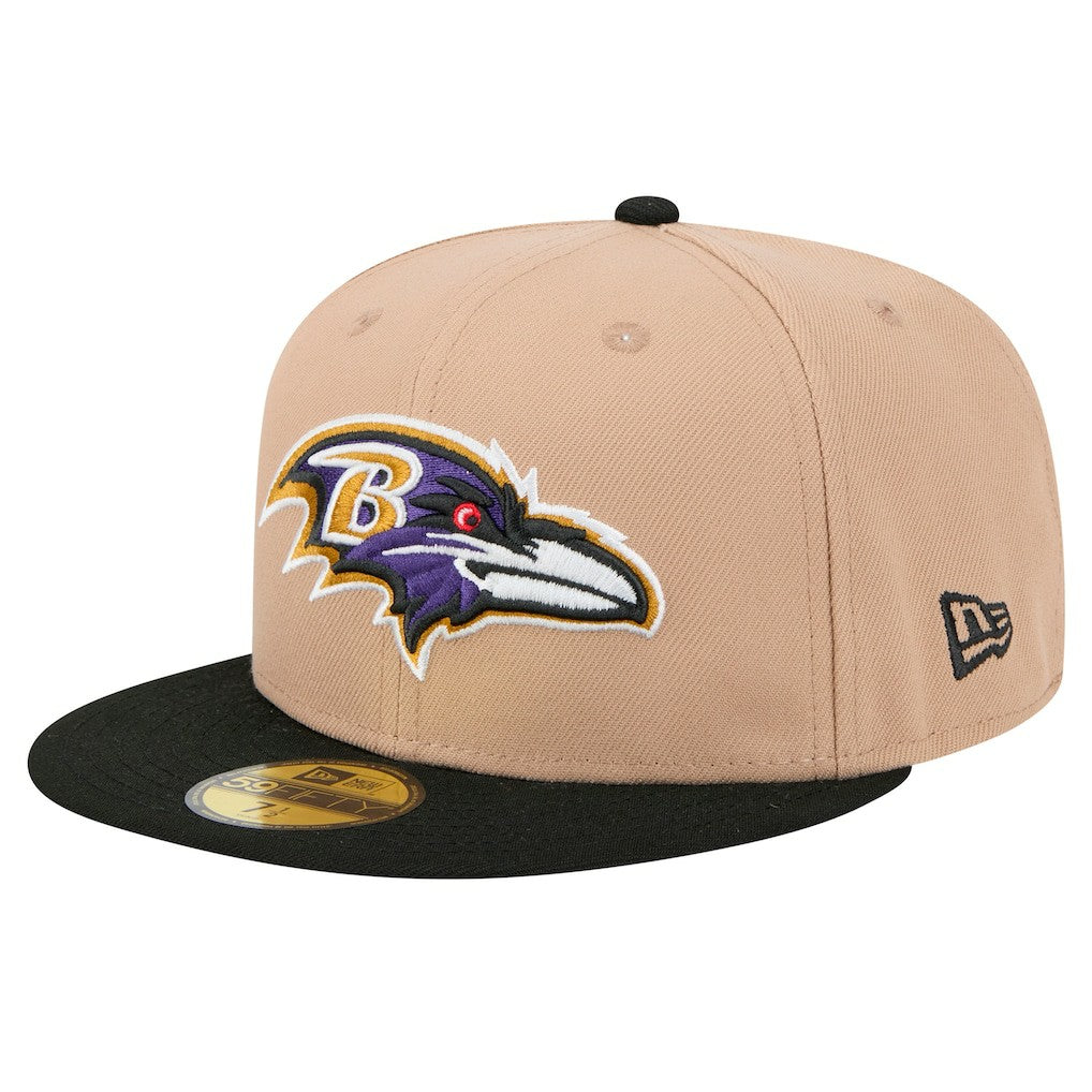 Baltimore Ravens New Era Logo Main 59FIFTY Fitted Hat - Tan Hats