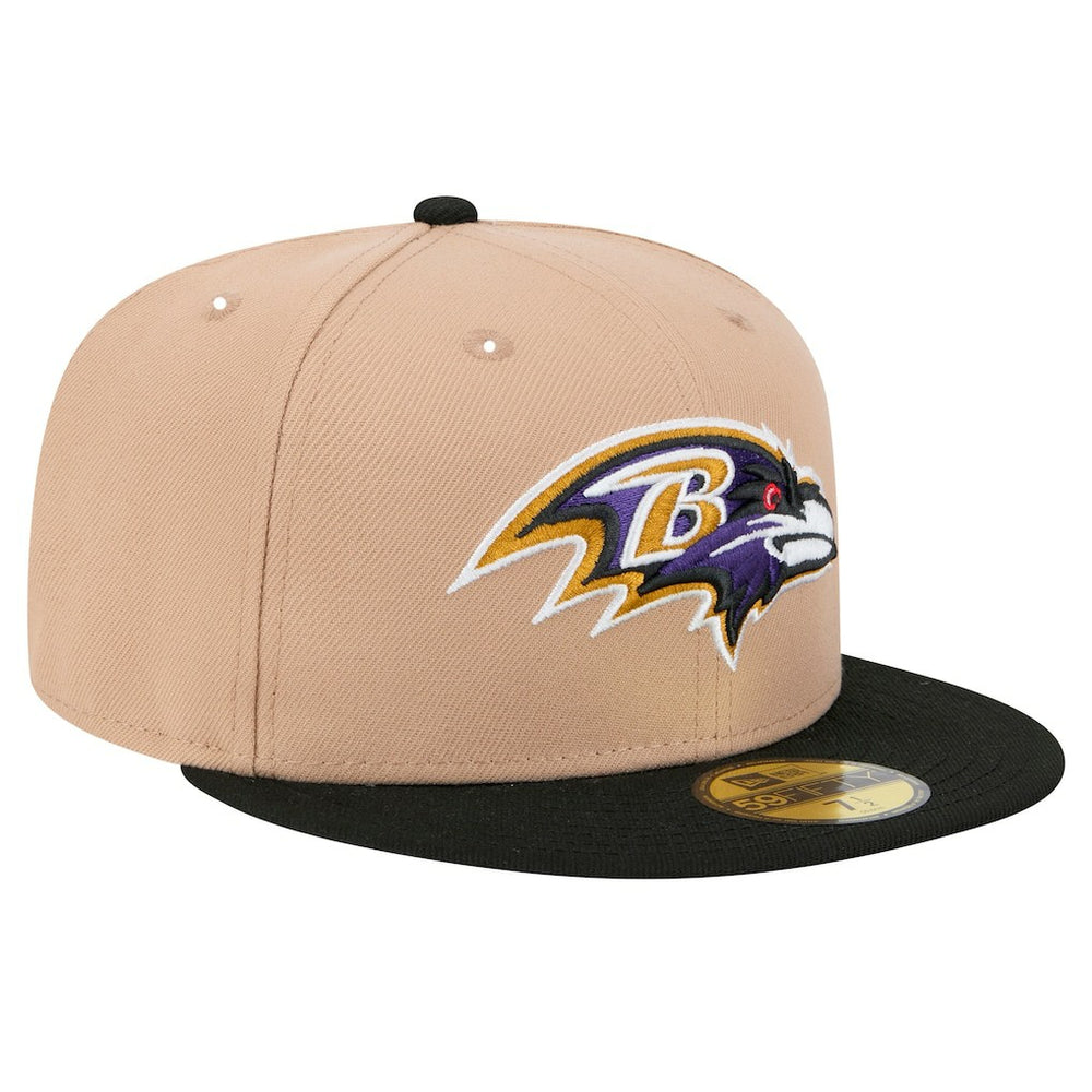 Baltimore Ravens New Era Logo Main 59FIFTY Fitted Hat - Tan Hats