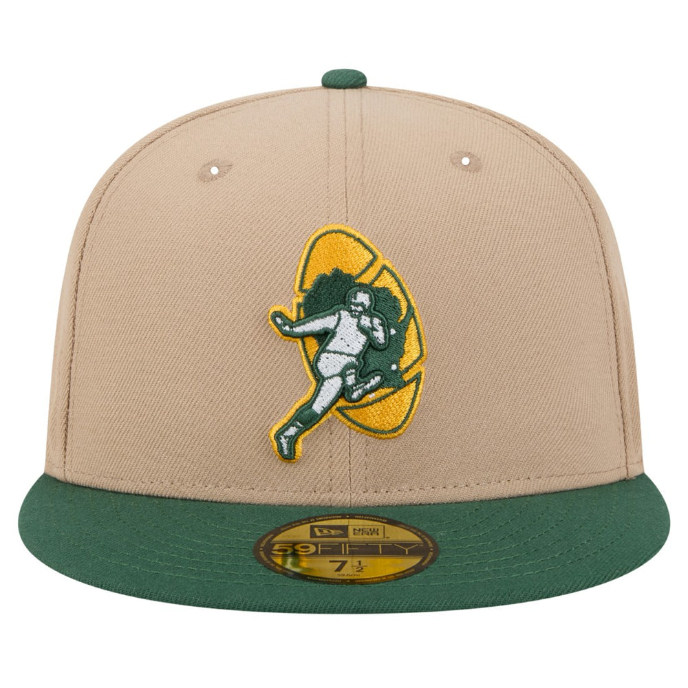 Green Bay Packers New Era Throwback Logo Main 59FIFTY Fitted Hat - Tan Hats