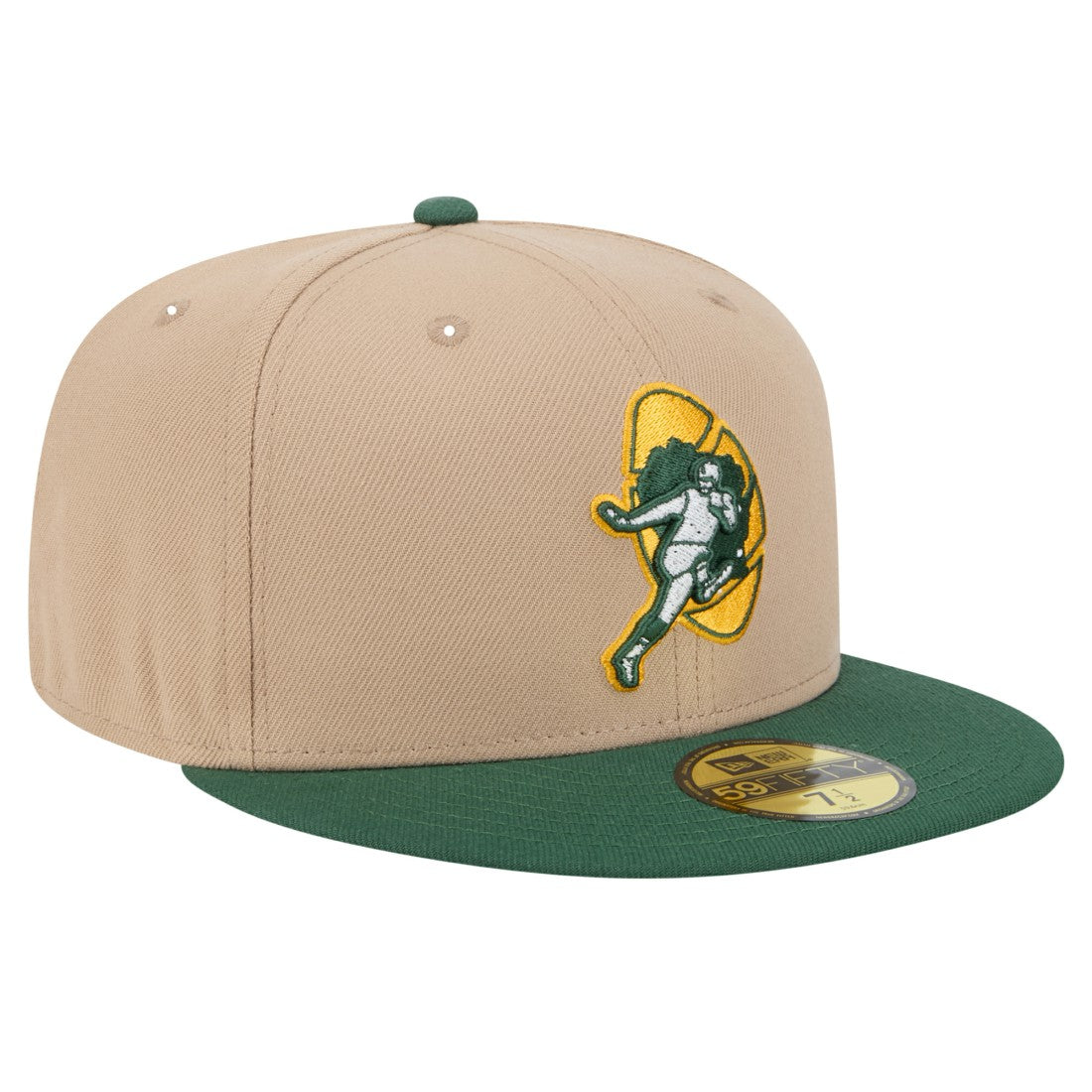 Green Bay Packers New Era Throwback Logo Main 59FIFTY Fitted Hat - Tan Hats