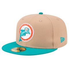 Miami Dolphins New Era Throwback Logo Main 59FIFTY Fitted Hat - Tan Hats