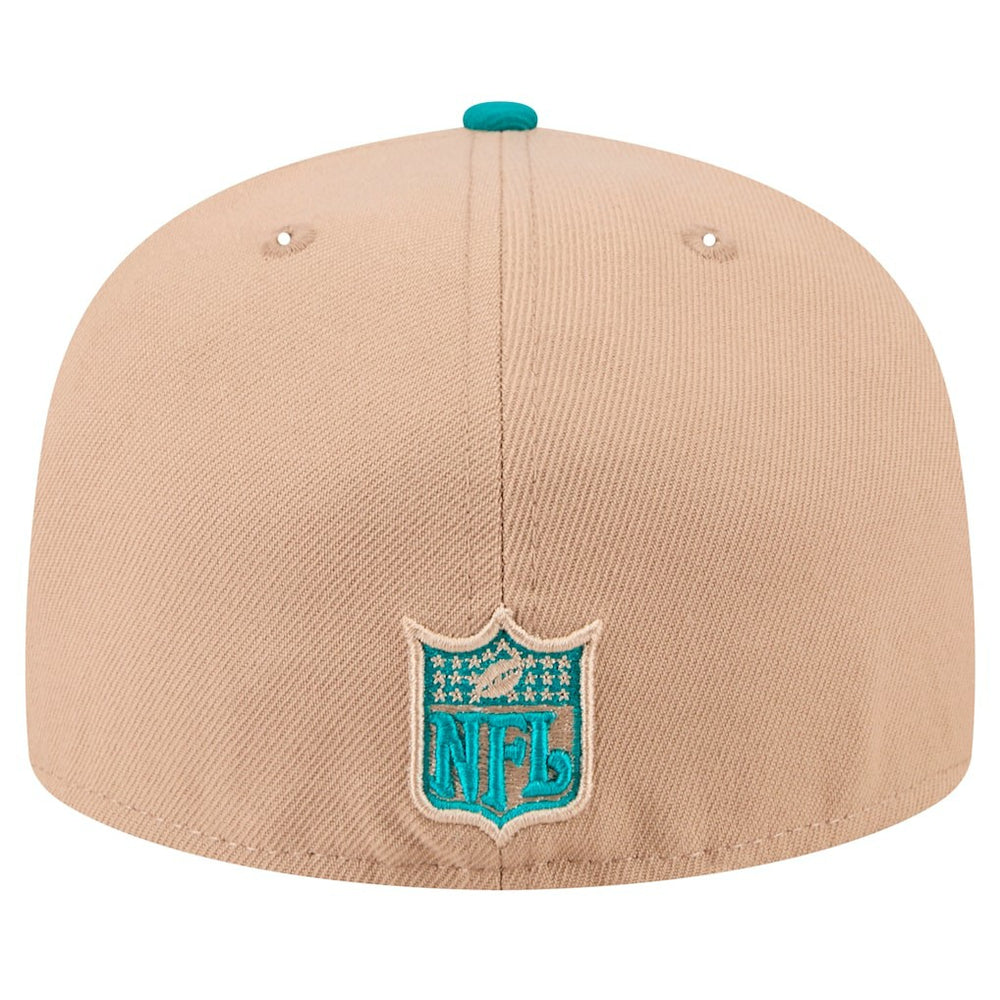 Miami Dolphins New Era Throwback Logo Main 59FIFTY Fitted Hat - Tan Hats