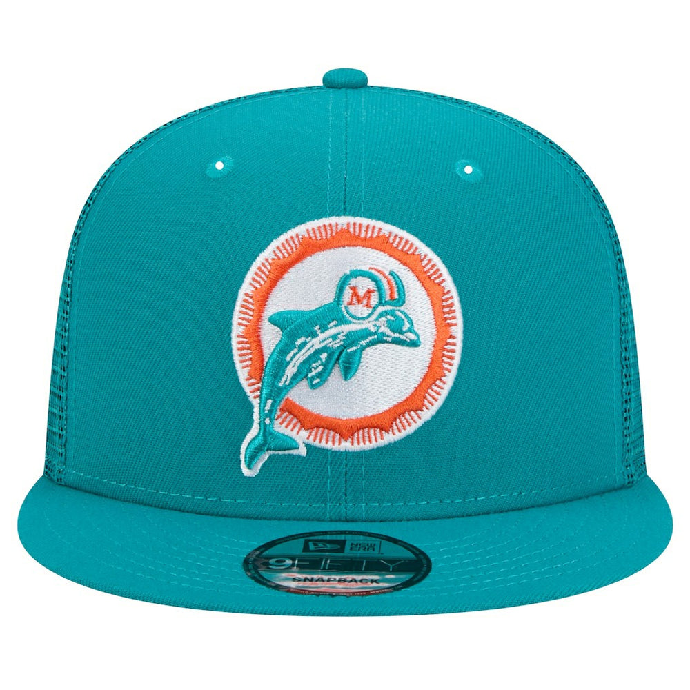 Miami Dolphins New Era Throwback Main Trucker 9FIFTY Snapback Hat - Aqua Hats