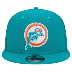 Miami Dolphins New Era Throwback Main Trucker 9FIFTY Snapback Hat - Aqua Hats