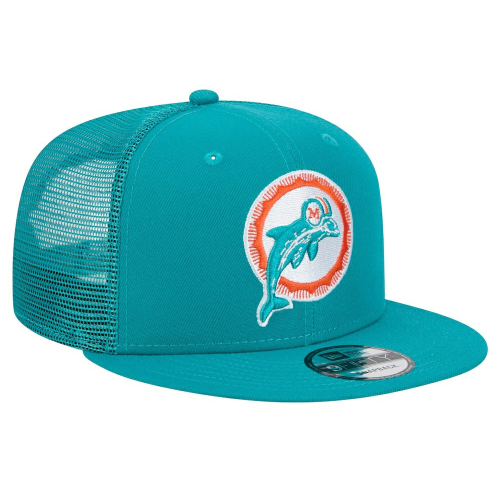 Miami Dolphins New Era Throwback Main Trucker 9FIFTY Snapback Hat - Aqua Hats
