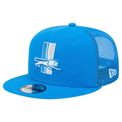 Detroit Lions New Era Throwback Main Trucker 9FIFTY Snapback Hat - Blue Hats