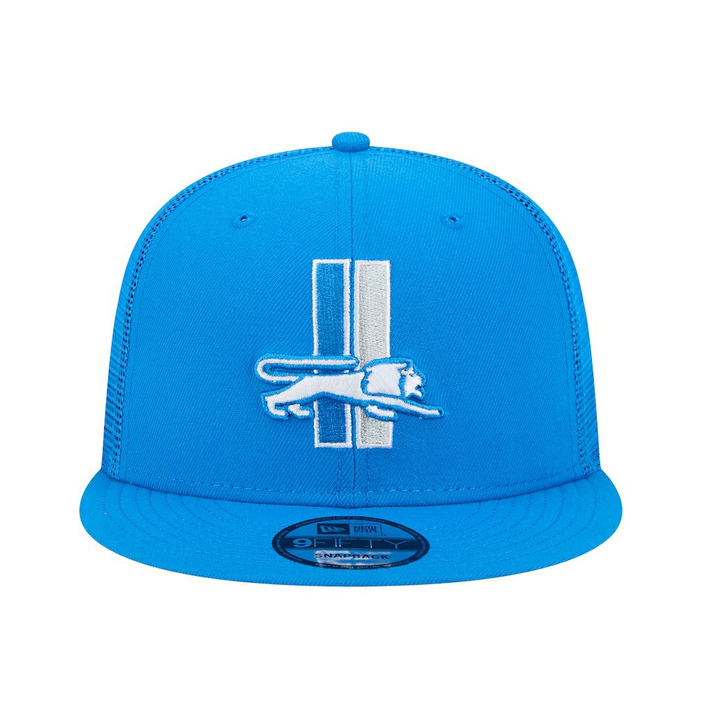 Detroit Lions New Era Throwback Main Trucker 9FIFTY Snapback Hat - Blue Hats