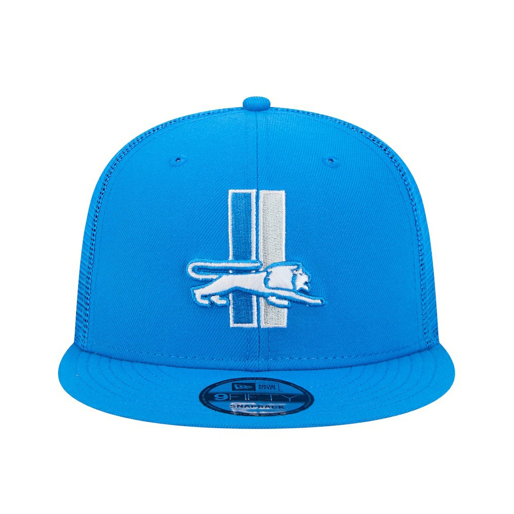 Detroit Lions New Era Throwback Main Trucker 9FIFTY Snapback Hat - Blue Hats