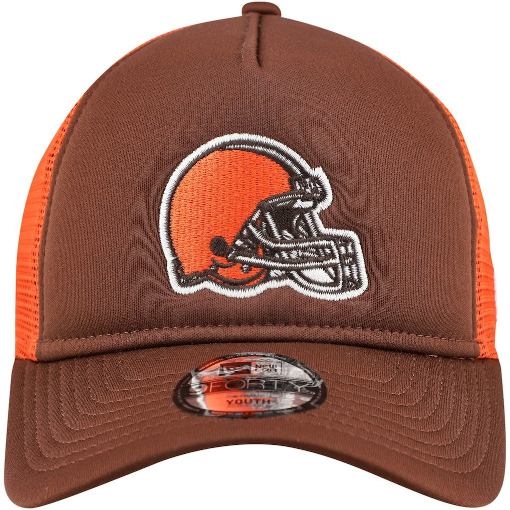 Cleveland Browns New Era Youth A-Frame 9FORTY Trucker Adjustable Hat - Brown Hats
