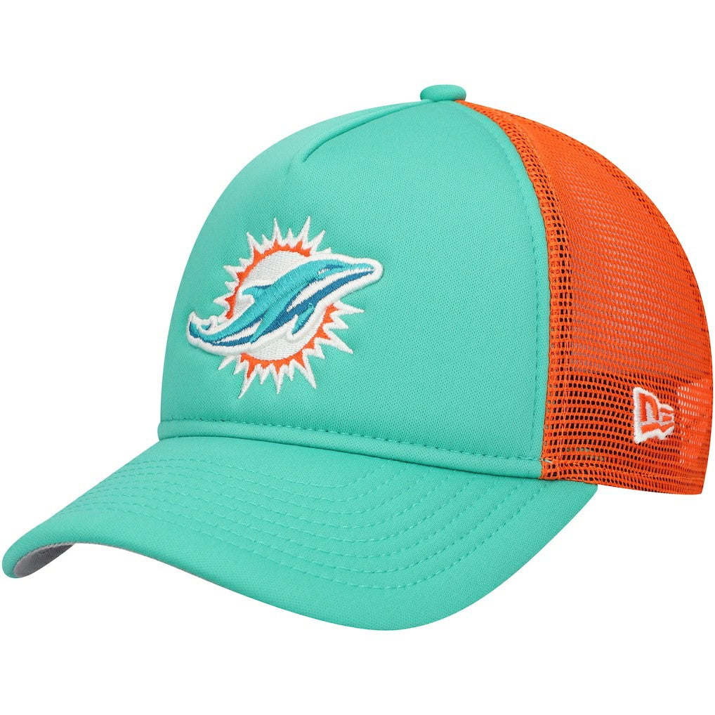 Miami Dolphins New Era Youth A-Frame 9FORTY Trucker Adjustable Hat - Aqua Hats