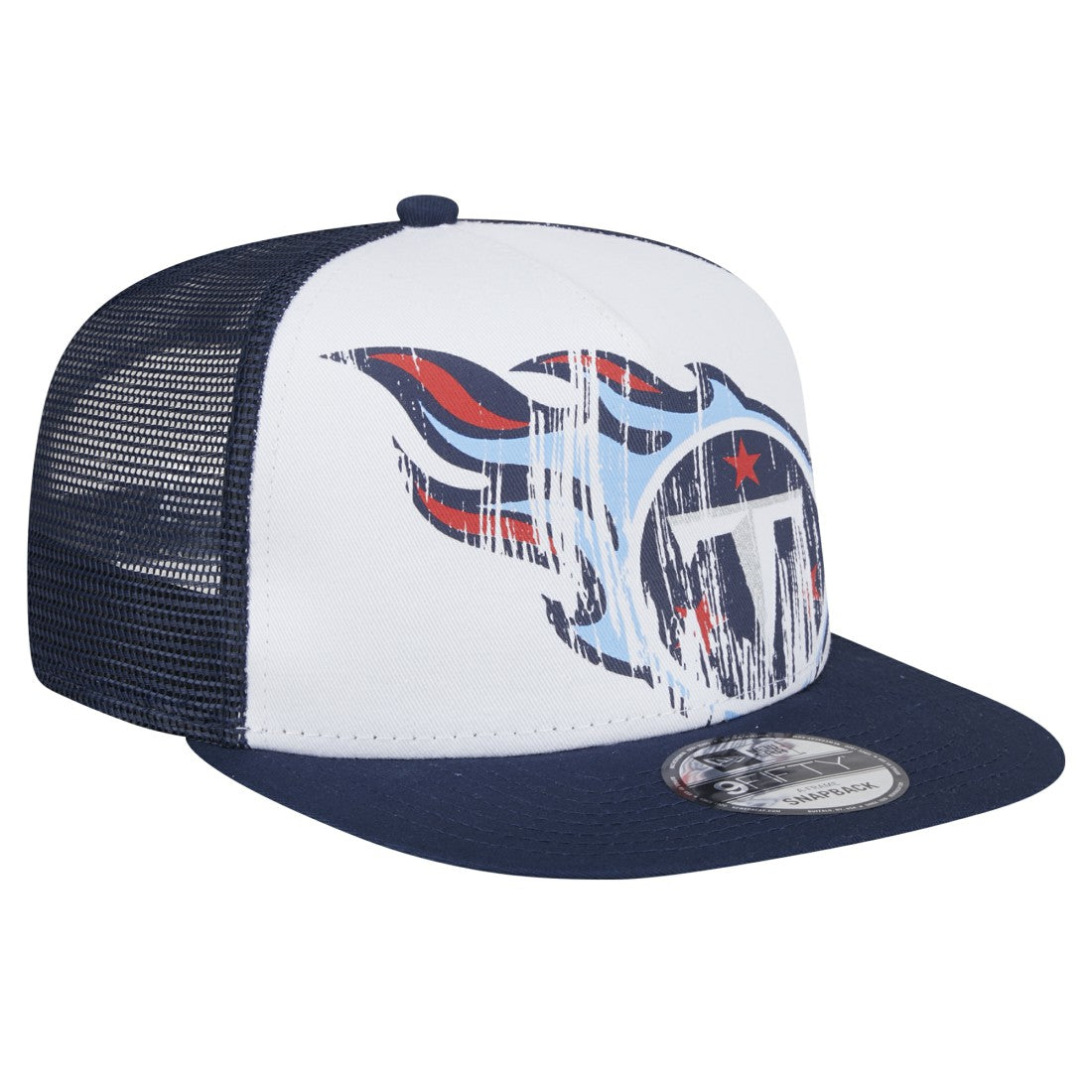 Tennessee Titans New Era Youth Distressed 9FIFTY A-Frame Snapback Hat - White/Navy Hats
