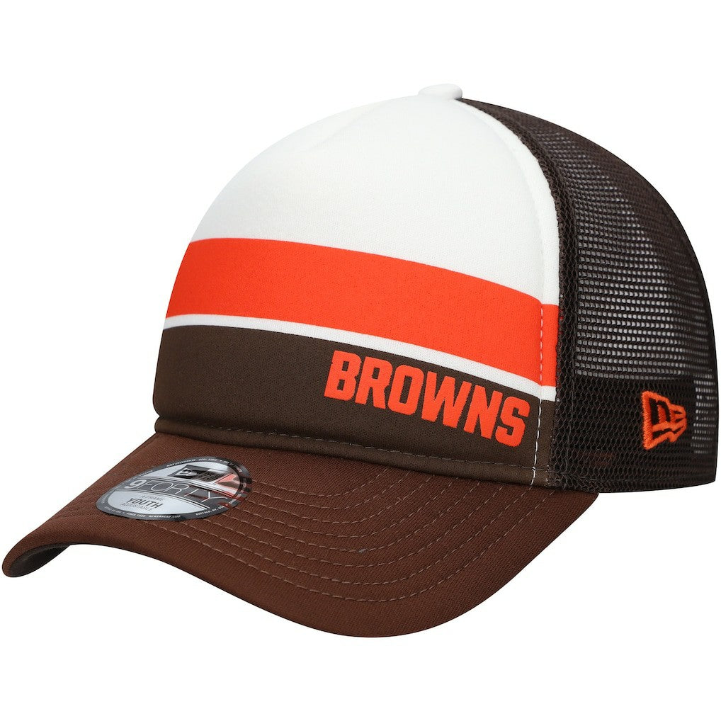 Cleveland Browns New Era Youth Sport Night Color Block 9FORTY A-Frame Trucker Adjustable Hat - Brown Hats