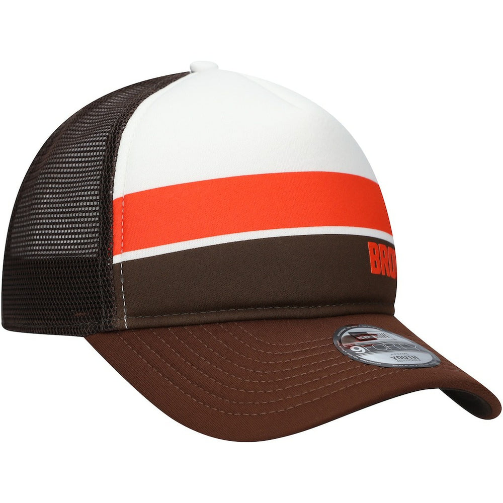Cleveland Browns New Era Youth Sport Night Color Block 9FORTY A-Frame Trucker Adjustable Hat - Brown Hats