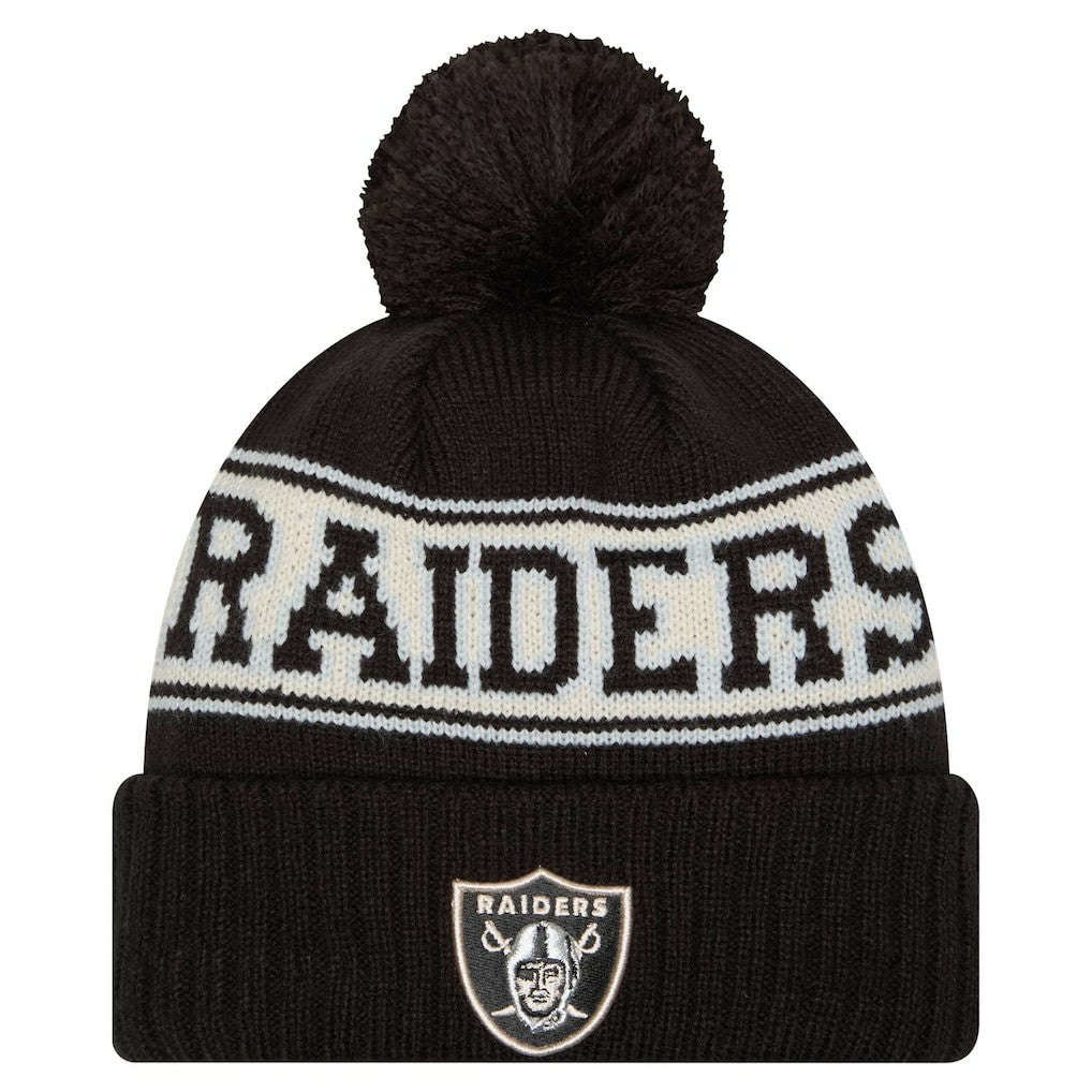 Las Vegas Raiders Youth New Era Retro Cuffed Knit Hat with Pom - Black Hats