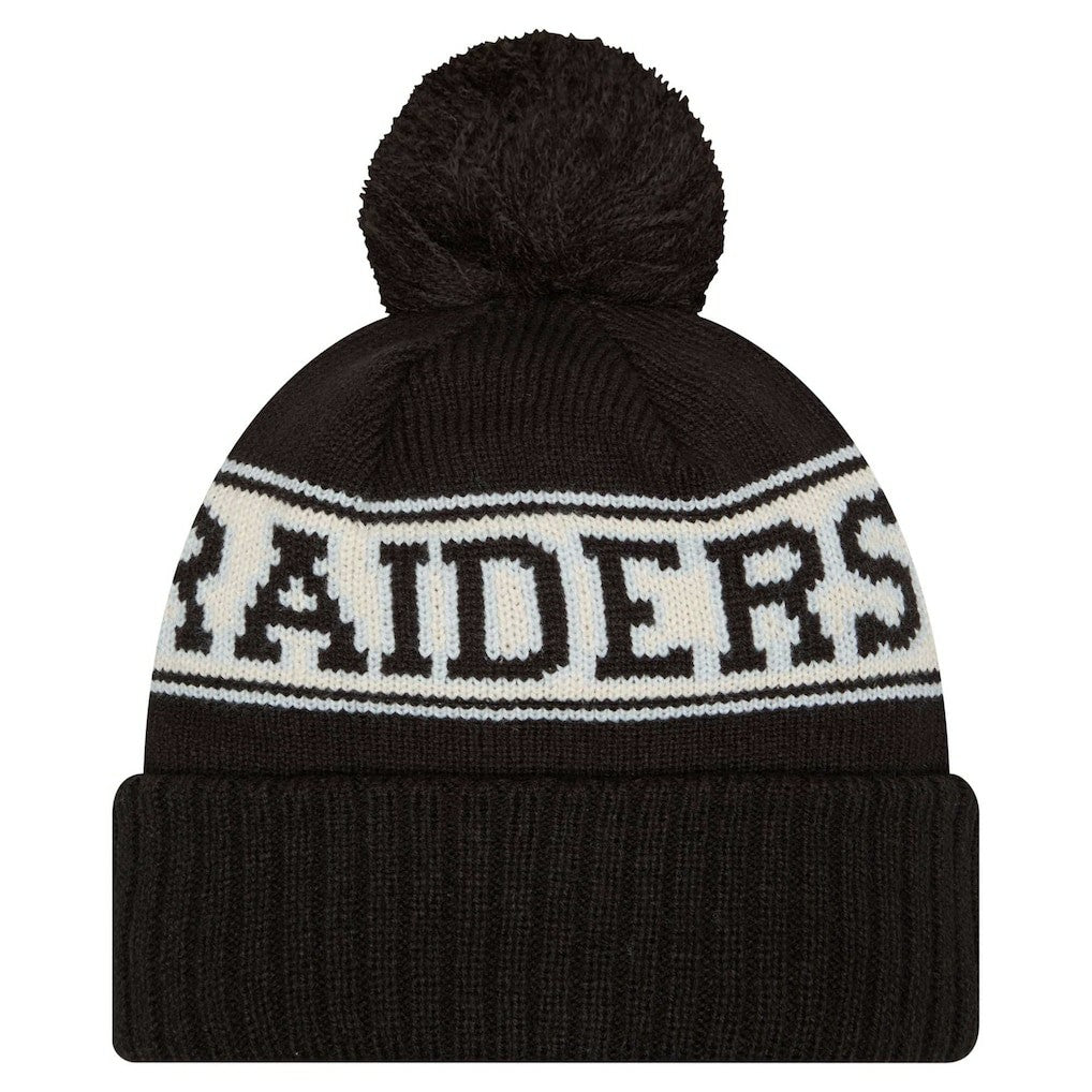Las Vegas Raiders Youth New Era Retro Cuffed Knit Hat with Pom - Black Hats