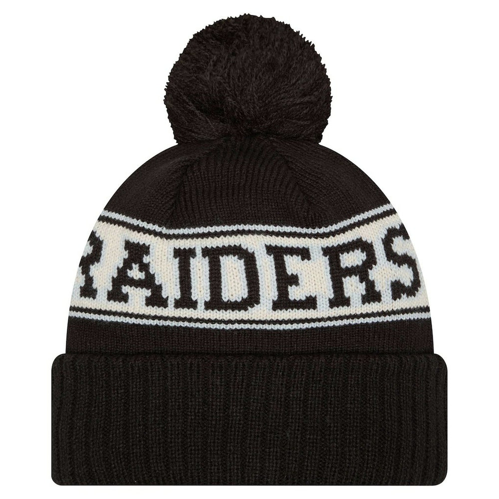 Las Vegas Raiders Youth New Era Retro Cuffed Knit Hat with Pom - Black Hats