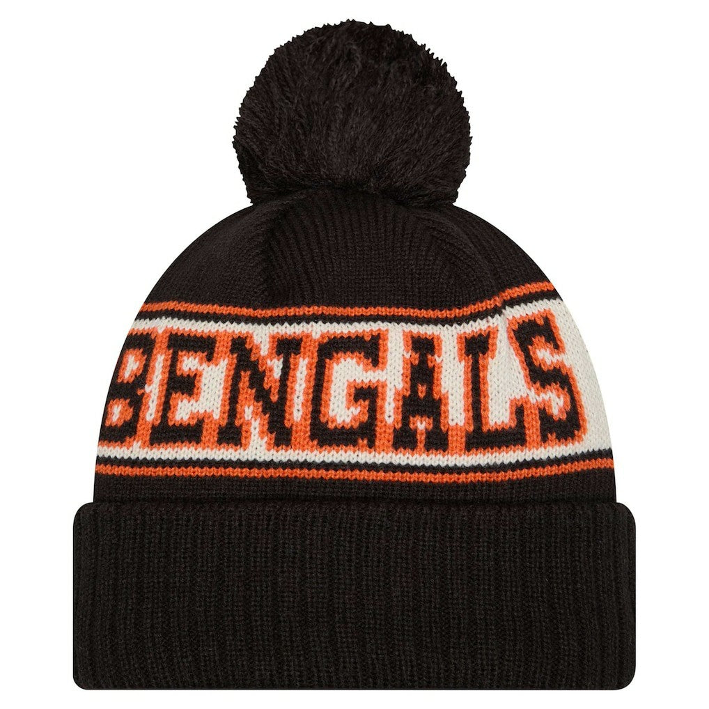 Cincinnati Bengals Youth New Era Retro Cuffed Knit Hat with Pom - Black Hats